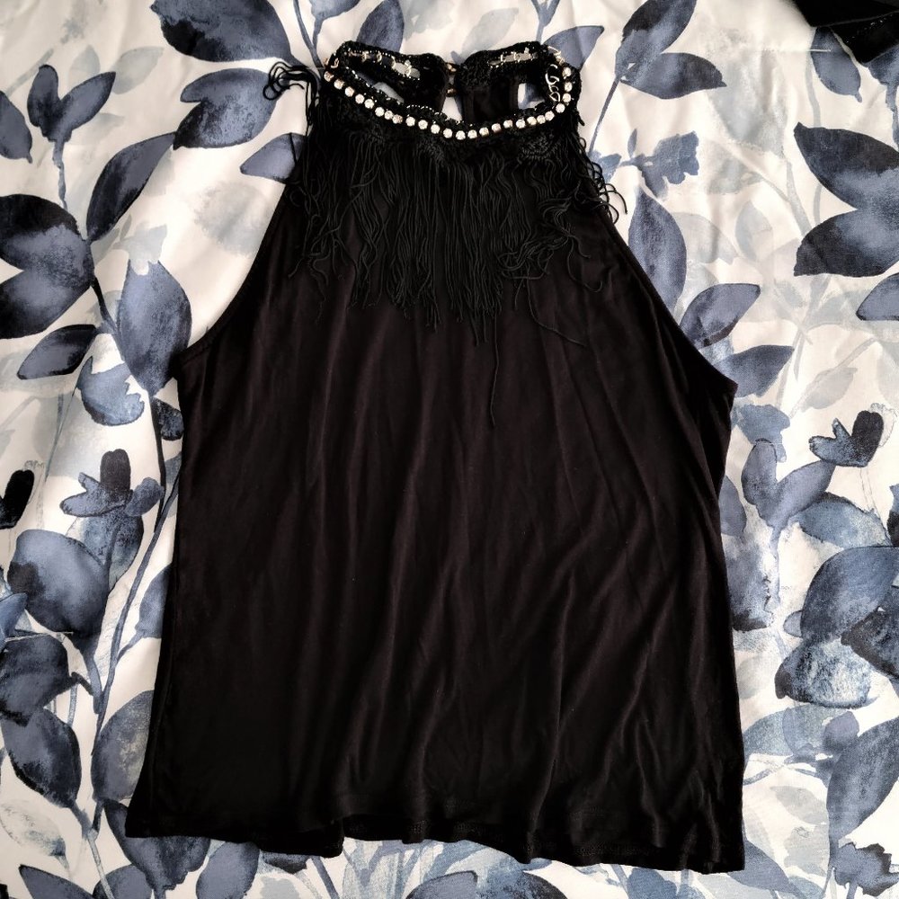 Mauve Embellished Neck Tassel Tank